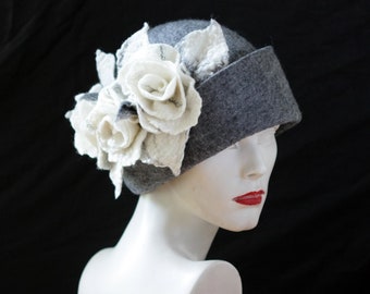 Gray Felt Hat, felt hats, Cloche Hat, hat, 1920 Hat, Art, Grey Hat Cloche, Victorian Hat,1920's Hats, Women's Hat , Felt Hat feltpoint