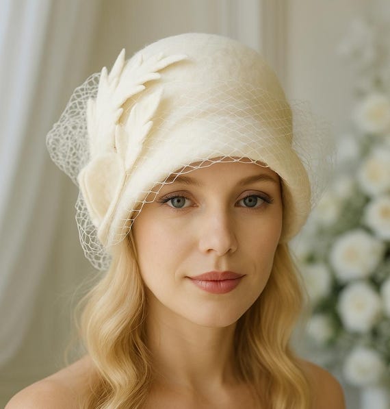 Elegant Vintage Cream Hat with Veil Small birdcage wedding hat - Vintage inspired bridal mini  main image 4