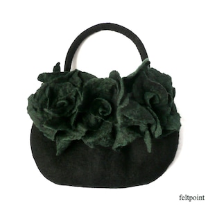 Schwarze Filztasche, Gefilzte Tasche, gefilzte Handtasche, Filztasche, Blumentasche, Blumentasche, Blumentasche, Blumentasche, Blumentasche, Blumentasche, Blumentasche, Blumentasche