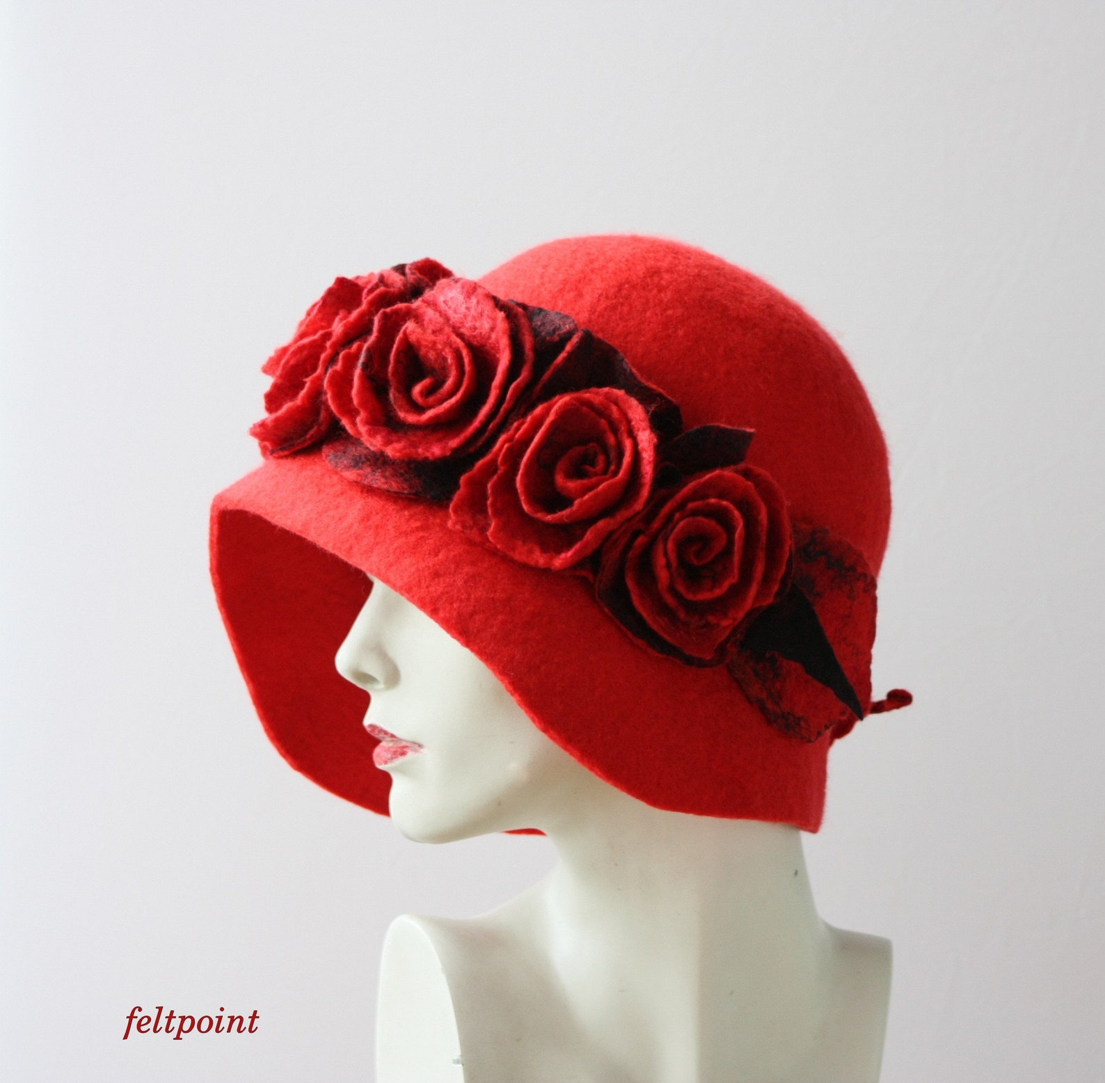 Red Hat Red Felted Hat Felt Hats Women's Hat Cloche Hats Etsy