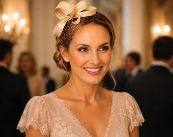 Sinamay Birdcage Veil Fascinator, Lightweight Wedding Headpiece, Ascot Hat Clip-On