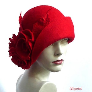 Felt hat, Red Felted Hat, Cloche Hat, FELTPOINT   Red cloche hat, 1920 Hat,Art Hat, Cloche hat, Millinery hat,Unique Hat,Woman hat