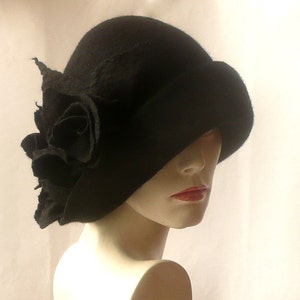 Black Felt Hat Felt Cloche Hat Felted Hat Hat 1920 Hat Art - Etsy