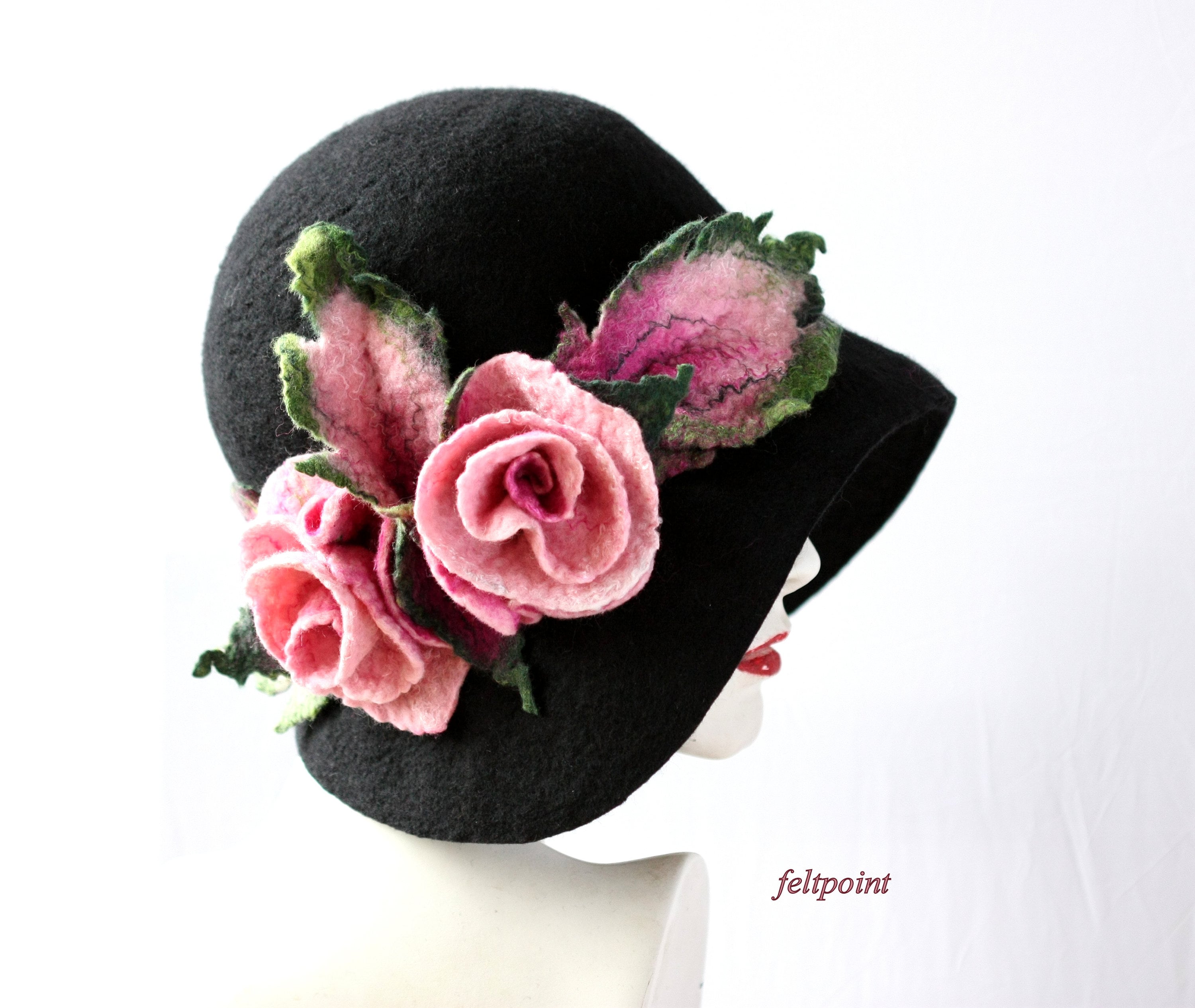 Black Cloche Hat Felted Hat Felt Hats Womens Hat Cloche Hats  display picture 2