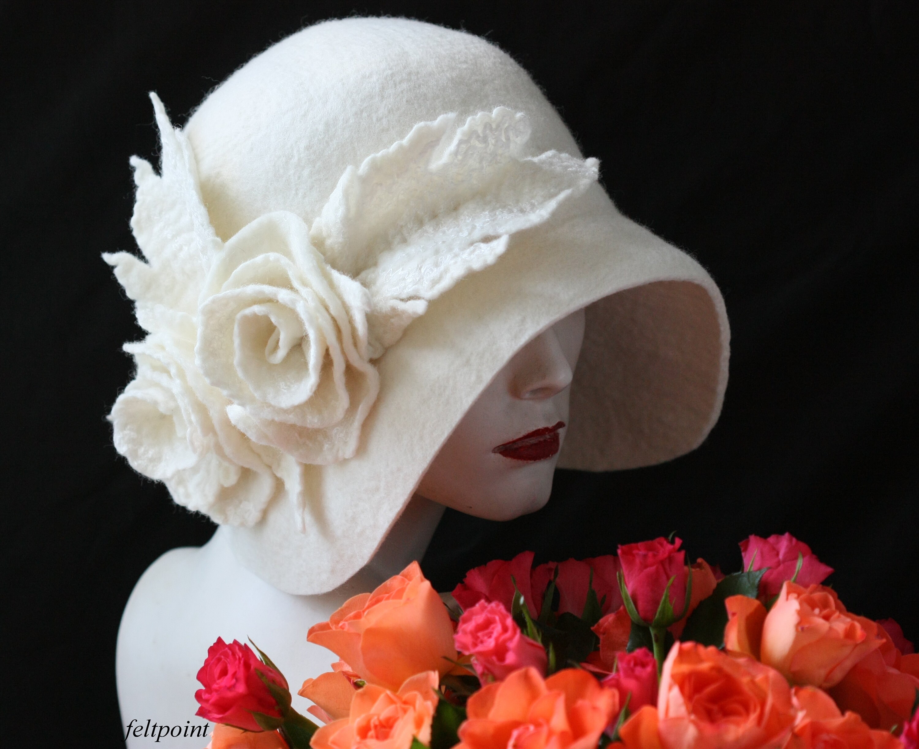 White Cloche Hat Felted Hat Felt Hats Womens Hat Cloche Hats