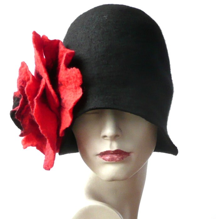 Black Felted Hat Felt Hats Cloche Hat Flapper 1920 Hat Art Hat | Etsy