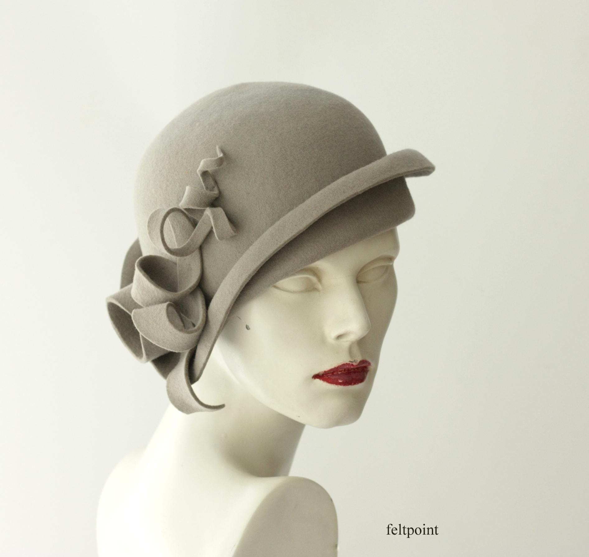 Wool Felt Fedora Hat with Bow, Adjustable Drawstring, Vintage Cloche Style Cloche Adjustable Wool Felt Women main image 2