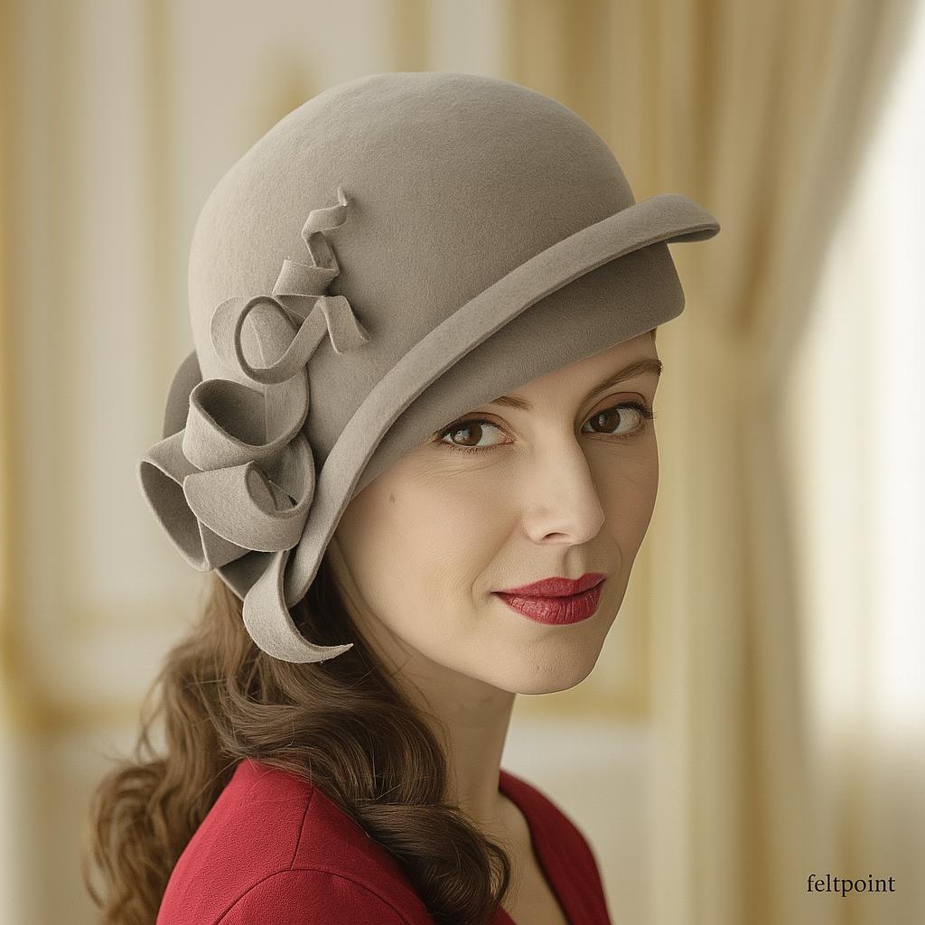 Spring Wool Felt Cloche Hat – 1920s Style Sculptural Bow  display picture 3