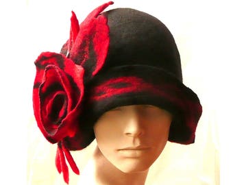 Red Felt Hat Felted Hat Cloche Hat Flapper 1920 Hat Art Red - Etsy
