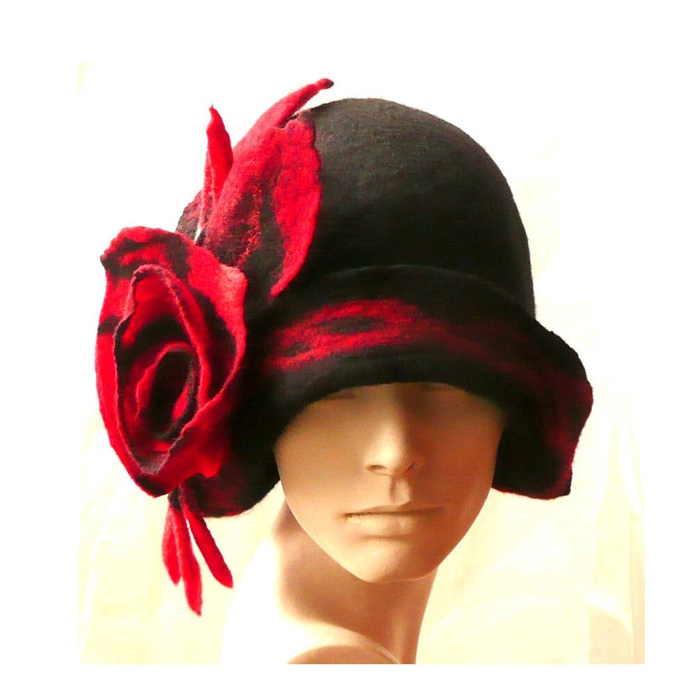 Black Felt Hat Felted hat Cloche 1920s hat Retro hat Flapper | Etsy