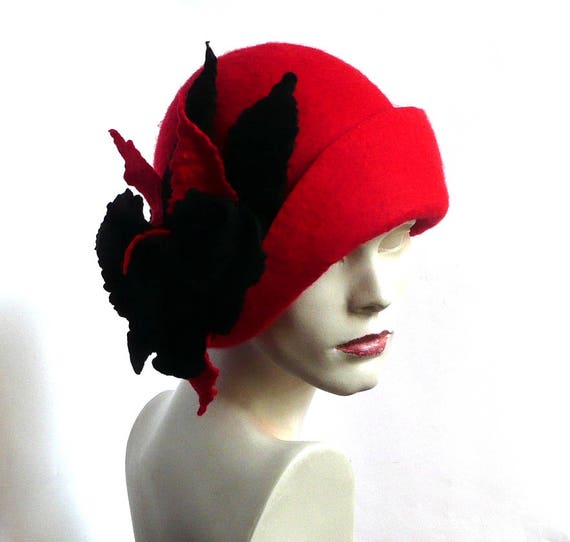 Red felt hat felt Cloche hat felted hat 1920 Hat Art Red Hat | Etsy