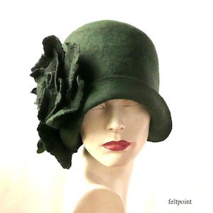 Green Felted Hats Felt Hats Cloche Hat Flapper 1920 Hat Green Hat ...