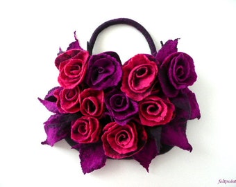 Flower felt bag, Felted bag, felted handbag,Purple Bag,Felt Purse,unique bag,flower bag,handbag,art bag,roses,Felt Bag