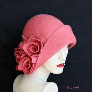 Dusky pink hat Felted hat felt hats Women's hat Cloche Hats felted hats 1920s hat Retro hat Pink Hat Victorian 1920's roses hats FELTPOINT image 2