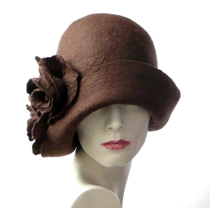Felted Hat felt hat Cloche Hat Flapper 1920 Hat Art Brown Hat | Etsy