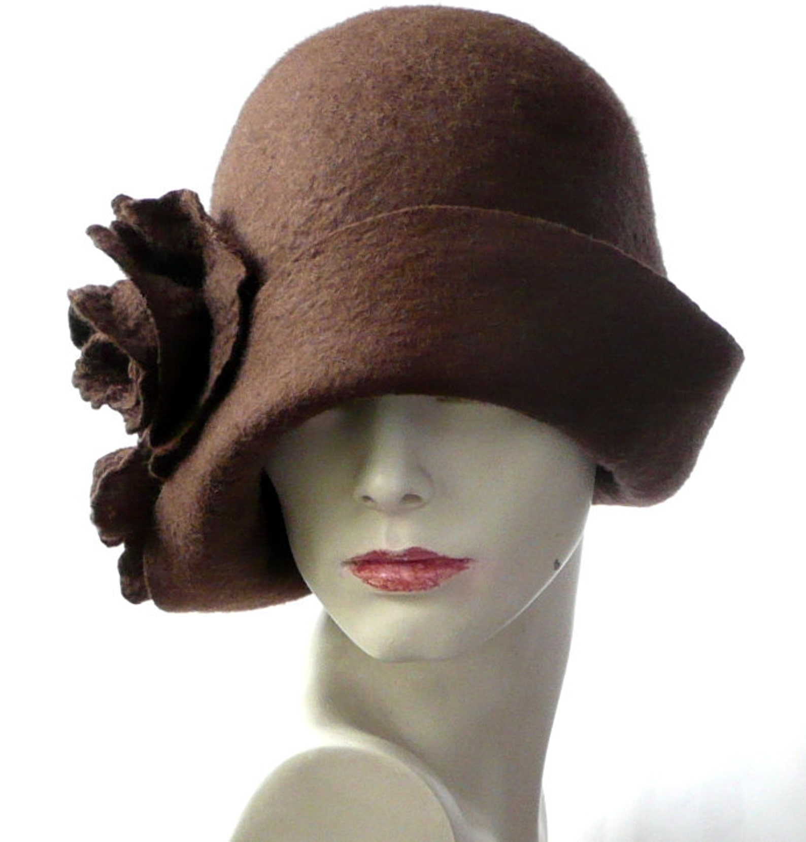 Felted Hat felt hat Cloche Hat Flapper 1920 Hat Art Brown Hat | Etsy