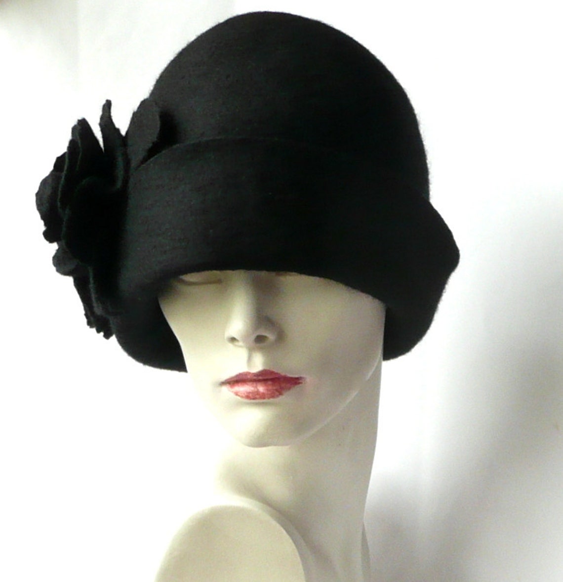 Black Felt Hat Felt Hats Black Cloche Hat Hat 1920 Hat | Etsy