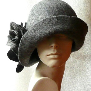 Hats Grey hat Felted hat felt hats Women's  hat Cloche Hats felted hats 1920s hat Retro hat Grey  Hat Victorian 1920's roses hats FELTPOINT