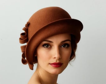 Brown Felt Cloche Hat – Vintage Inspired Wedding Guest Hat