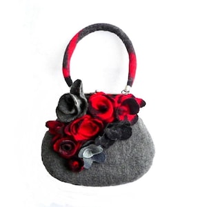 Gefilzte TascheFilztasche SchultertascheBags&Geldbeutel Handtaschen Grau Rote Rosen Geschenk Umhängetasche