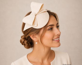 Ivory  Felt Fascinator Hat with Bow – Wedding Guest, Races