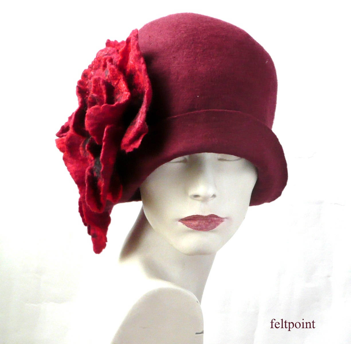Burgundy Felt Hats Cloche Hat Flapper 1920 Hat Black Hat | Etsy