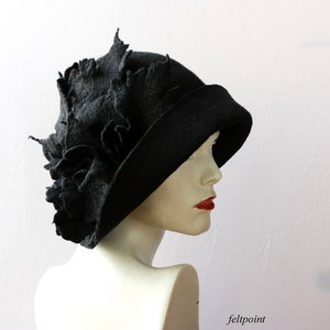 Black Hat Felt Hat Felted Hats Art Deco Hat Cloche Hat 1920 Hat Art Hat ...
