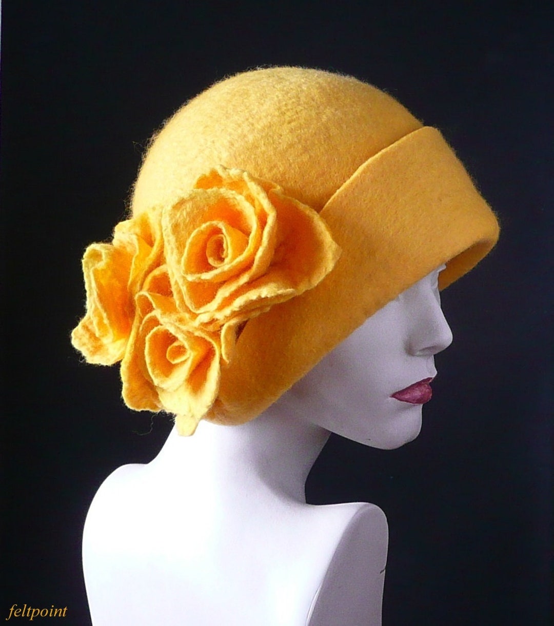 Yellow Felt Hat,yellow Felted Hat,cloche Hat, 1920 Hat,art Hat, Cloche