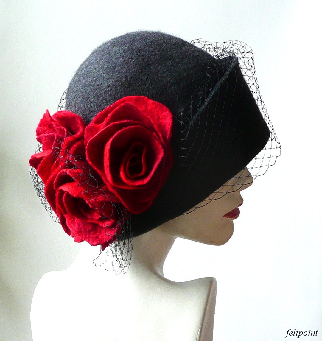 Gray Veil Hat Felted Hat Felt Hatsveil 
