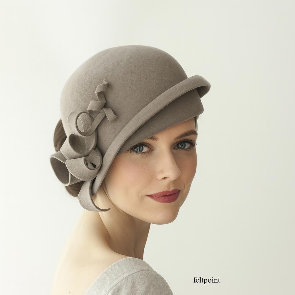 Vintage Lady\'s Danier Dark Grey Wool Felt Cloche‎ Hat w/Light Grey Ribbon & Trim Cloche Gray Vintage Hats for Women for sale | eBay main image 3