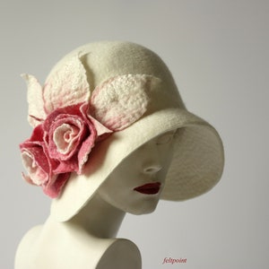 さらに100円引き◆MISCHIEF◆FLOWER CORSAGE CLOCHET HAT Felted Hat Felt Hat Cloche Hat Flapper 1920 Hat Art Hat