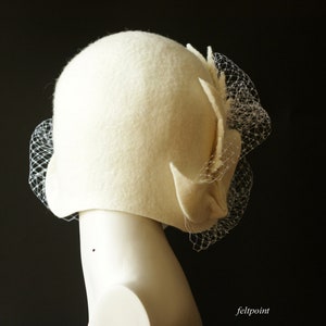 Wedding hat. Veiling hat. White cloche hat with veil image 8