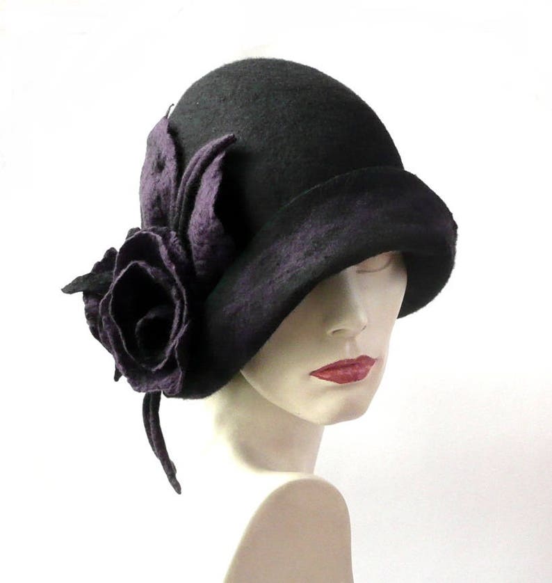 Black Felted Hat felt hat Cloche Hat1920 Hat Art hat | Etsy