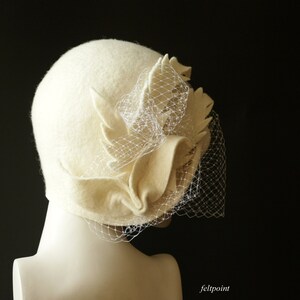 Wedding hat. Veiling hat. White cloche hat with veil image 7