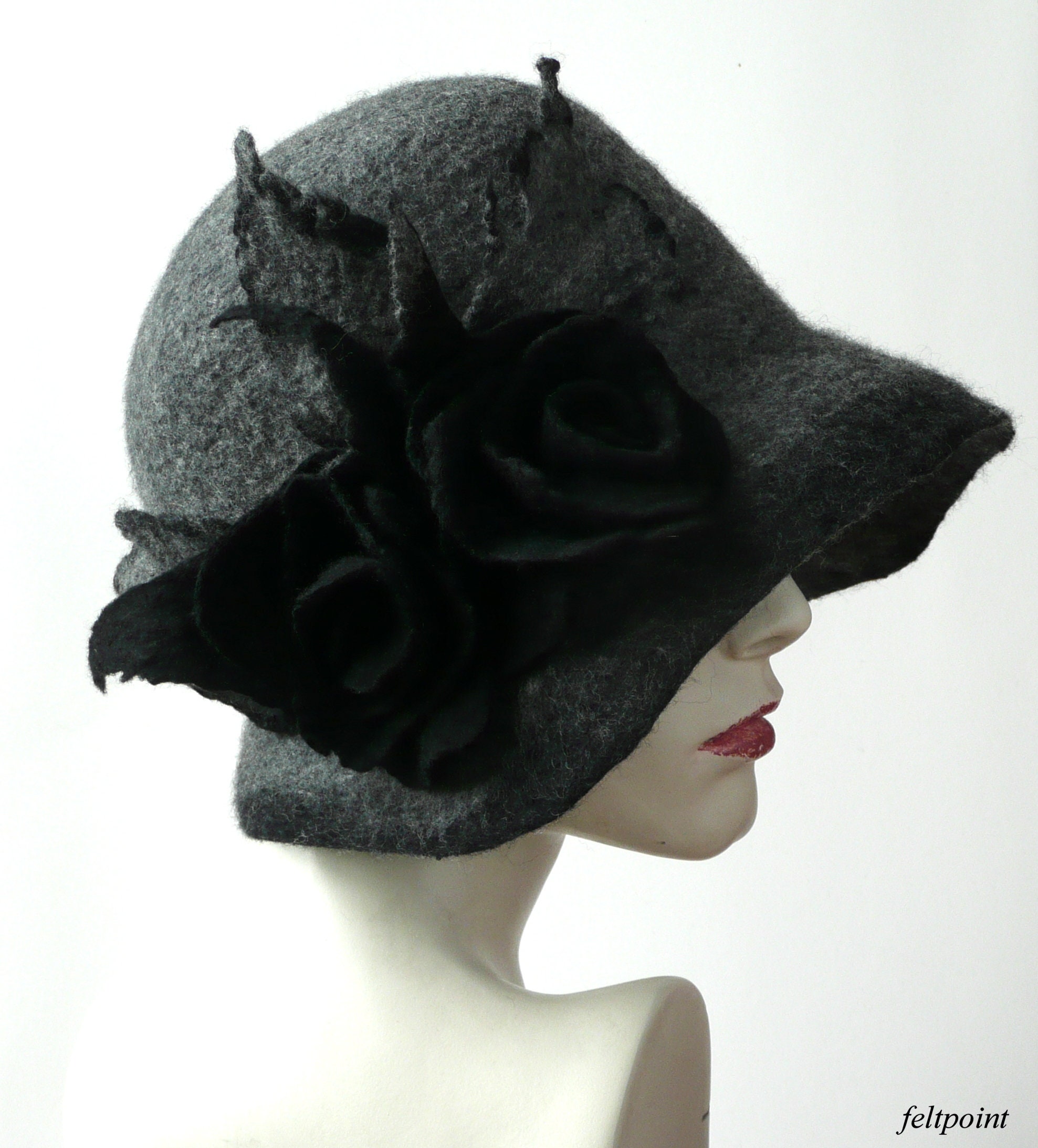Gray Felted hat felt hats Women's hat Cloche Hats felted | Etsy
