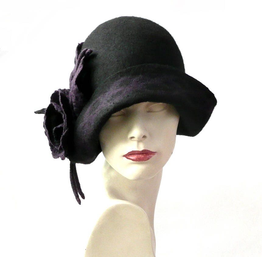 Black Felted Hat Felt Hat Cloche Hat1920 Hat Art Hat | Etsy