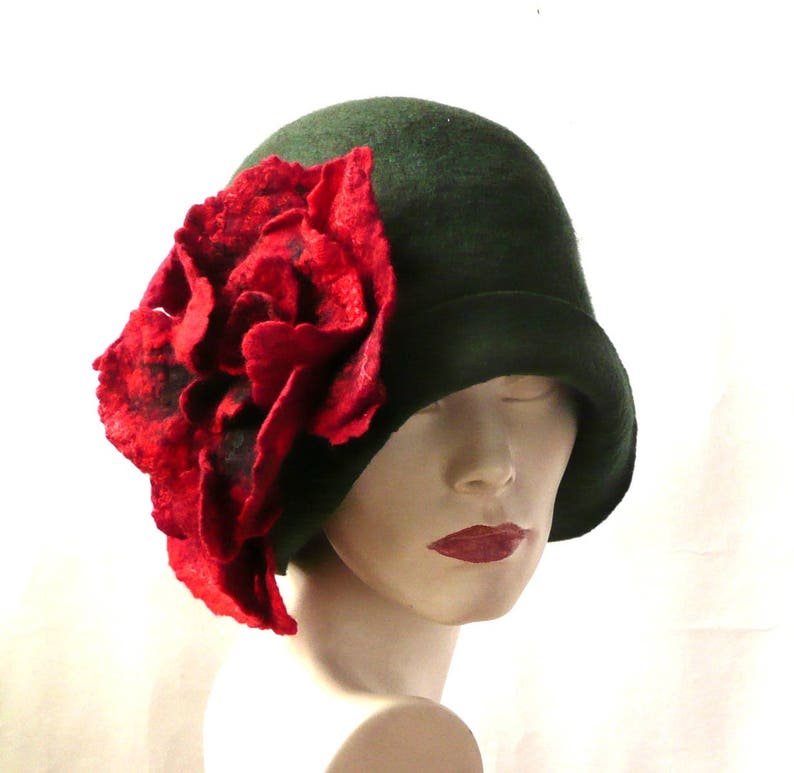 Green Felted Hats felt hats Cloche Hat Flapper 1920 Hat Green | Etsy