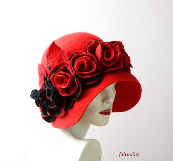 Cloche Hat Red Womans 1920s Headpiece Cloche Hat Red Womans 1920s Headpiece