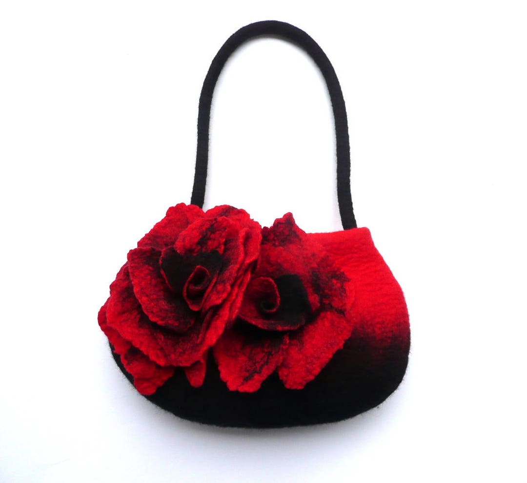 Flower Felted Bag, Felt Purse, Felt Bag, Felted Handbag, Bags,red Bag ...