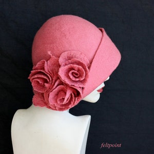 Dusky pink hat Felted hat felt hats Women's hat Cloche Hats felted hats 1920s hat Retro hat Pink Hat Victorian 1920's roses hats FELTPOINT image 3