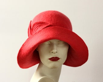 Sombrero cloche de fieltro hecho a mano, estilo flapper de los años 20