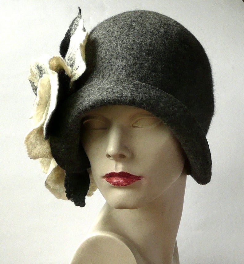 Cloche Hat felt hat Cloche Hat felted cloche 1920 Hat Art Gray | Etsy