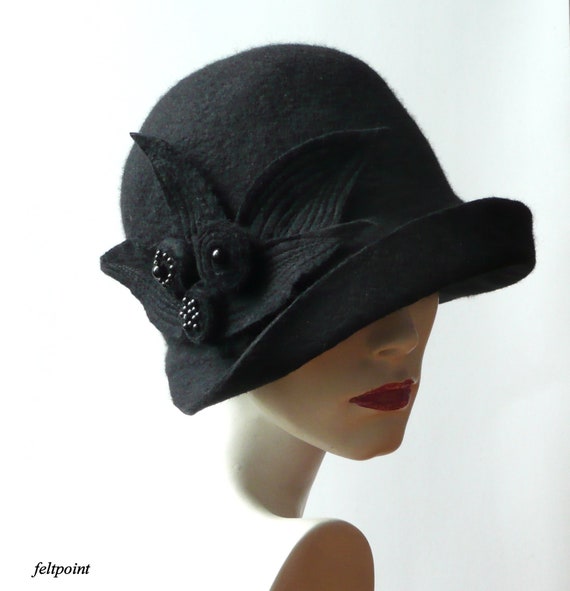 Millinery Hat, Felt Hat, Felted Hats, Cloche Hat, Flapper Hat, 1920 Hat, Art Hat, 1920's Hat, Black Hat, Mrs Fisher Hat, Art Deco Hat