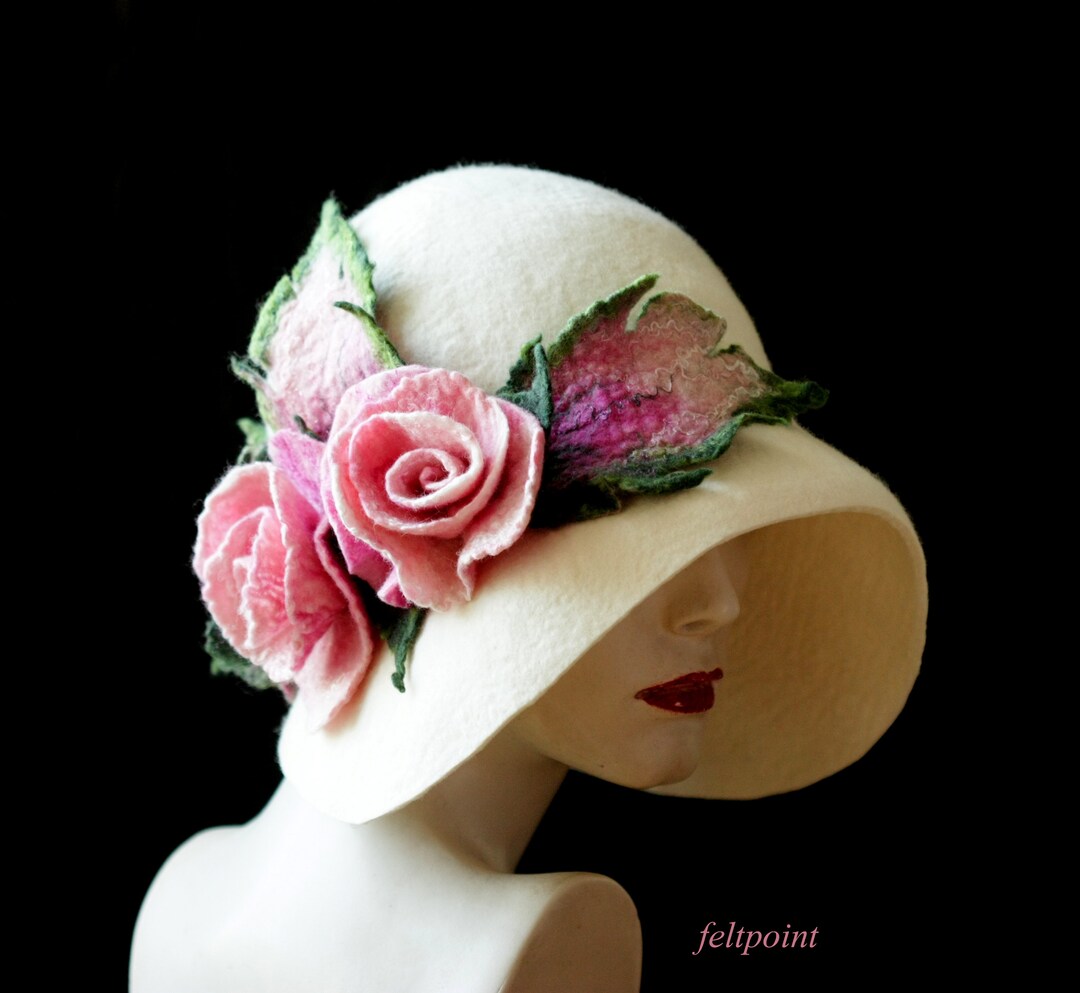 さらに100円引き◆MISCHIEF◆FLOWER CORSAGE CLOCHET HAT Women's Cloche Hat with Lace Band and Flower Vintage Women