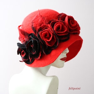 Red felted hat felt hats Women&#39;s  hat Cloche Hats felted hats, 1920s hat Retro hat, Red Hat, Victorian hat, Gatsby hat, Miss Fisher hat