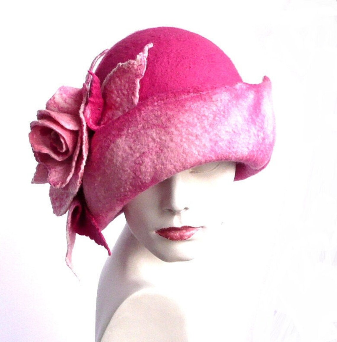 Pink Felt Hat Felt Cloche Hat Felted Hat Hat Fapper 1920 Hat Etsy