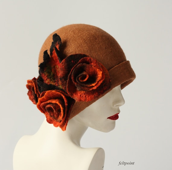 Brown Cloche Hat. Handmade Merino Wool Hat - Etsy display picture 1