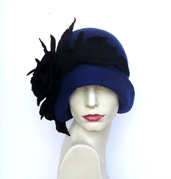 Original womens winter hat made of blue felt.Wool.Felt.Felted  hat.Handmade.Warm