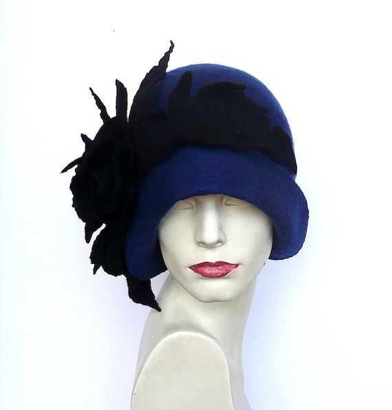 Original womens winter hat made of blue felt.Wool.Felt.Felted  hat.Handmade.Warm