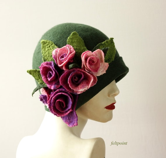 Handmade Hat Wet Felted Hat Boho Hat Felted Cloche 1920 Hat  display picture 1